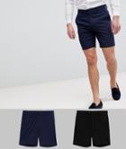 Asos Design 2 Pack Smart Shorts In Black And Navy Save - Multi