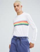 Asos Longline Muscle Long Sleeve T-shirt With Chest Rainbow Stripe - White