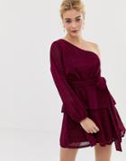 Talulah Willa Glitter Asymmetric Sleeve Dress - Red