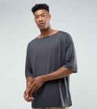 Asos Tall Super Oversized Slinky T-shirt With Boat Neck In Black - Black