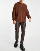Asos Design Skinny Jeans In Brown Leather Look