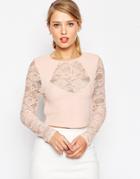 Asos Crop Top In Lace With Baby Rib - Blush