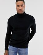 Asos Design Midweight Cotton Roll Neck Sweater In Black - Black