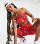 Puma Off Beat Paisley Print Shirred Bandeau In Red