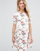 Asos Maternity Seamed Swing Dress In White Ditsy Print With Short Sleeve - Multi