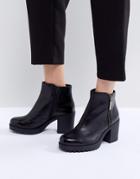 Vagabond Grace Polished Black Leather Ankle Boot With Side Zip - Black
