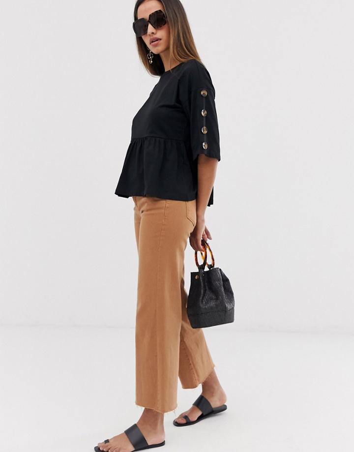 Asos Design Smock Top With Tortoiseshell Button-black