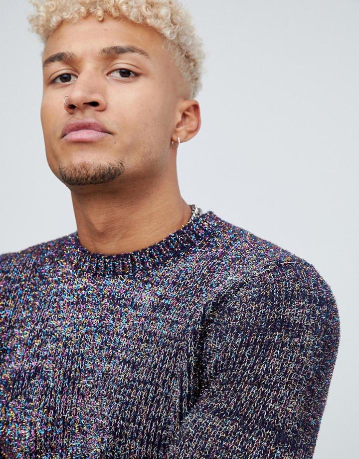 Asos Design Multicoloured Tinsel Fisherman Rib Sweater - Multi