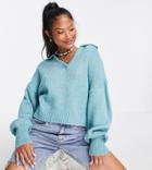 Asos Design Petite Oversized Sweater With Open Collar In Light Green