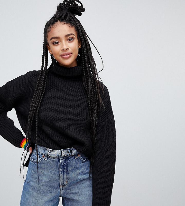Monki High Neck Ribbed Sweater In Black - Black