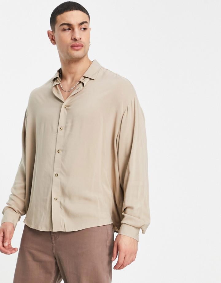 Asos Design Boxy Oversized Viscose Shirt In Stone-neutral