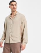 Asos Design Boxy Oversized Viscose Shirt In Stone-neutral