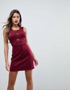 Asos Lace Insert Cross Neck Scuba Shift Dress - Red