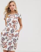 Closet London Cap Sleeve Pencil Dress In Vintage Floral Print - Multi