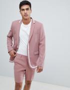 Asos Skinny Suit Jacket In Pink With White Trim - Pink