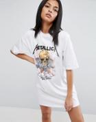 Asos T-shirt Dress With Metallica Print - White
