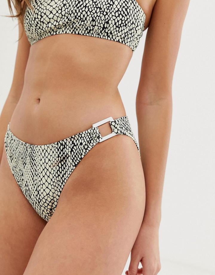 Boohoo Bikini Bottoms With Square Buckle Sides In Snake Print - Multi