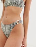 Boohoo Bikini Bottoms With Square Buckle Sides In Snake Print - Multi