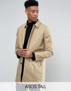 Asos Tall Single Breasted Trench Coat With Shower Resistance In Stone - Beige