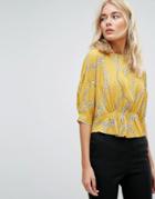 Mango Chain Print Frill Hem Top - Yellow