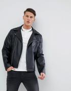Asos Leather Look Biker Jacket In Black - Black