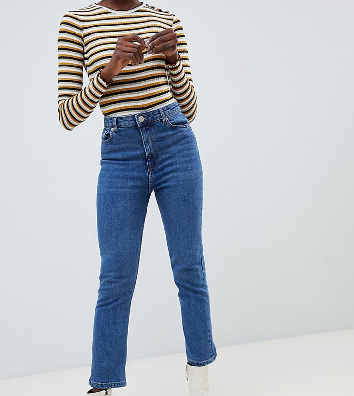 Warehouse High Waisted Straight Leg Jeans In Mid Wash - Blue