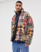 Asos Design Puffer Jacket With Patchwork Check Print - Red