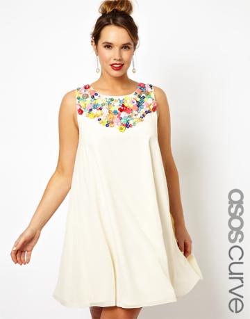 Asos Curve Exclusive Salon Swing Dress With Embellished Trim