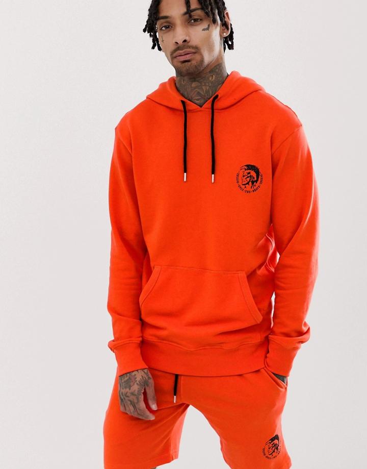 Diesel Logo Lounge Over Head Sweat In Orange - Orange