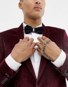Devils Advocate Black Satin Bow Tie With Faux Diamond Center - Black