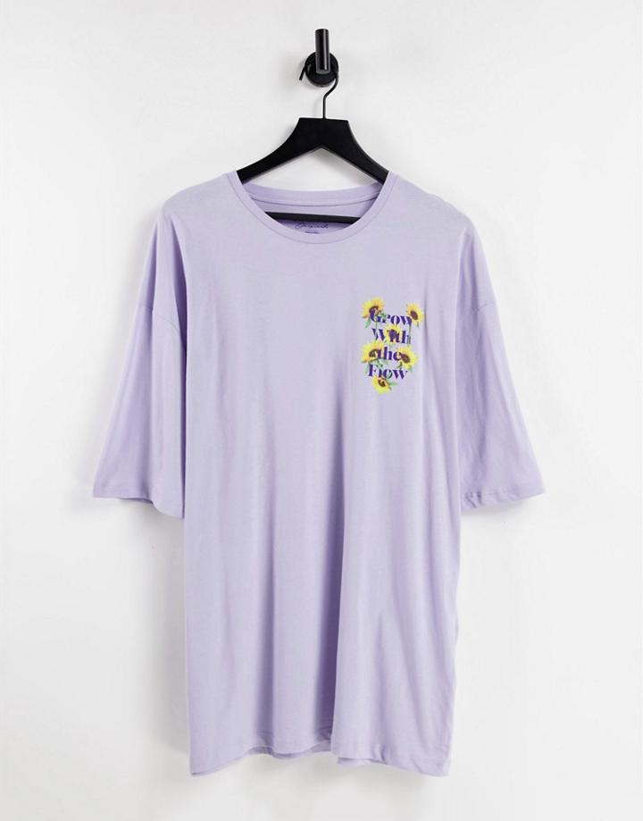 Jack & Jones Originals Oversized T-shirt With Sunflower Back Print In Lilac-purple