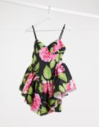 Asos Design Cami Rose Floral Printed Sweetheart Mini Dress In Floral Print-multi