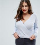 Club L Plus Wrap Front Wrap Back Sweater - Blue