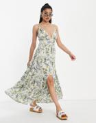Abercrombie & Fitch Plunge Maxi Dress In Tropical Print-multi