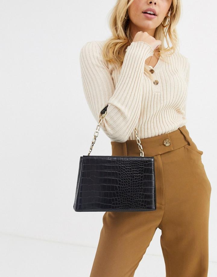Asos Design Mini Tote Bag In Croc-black