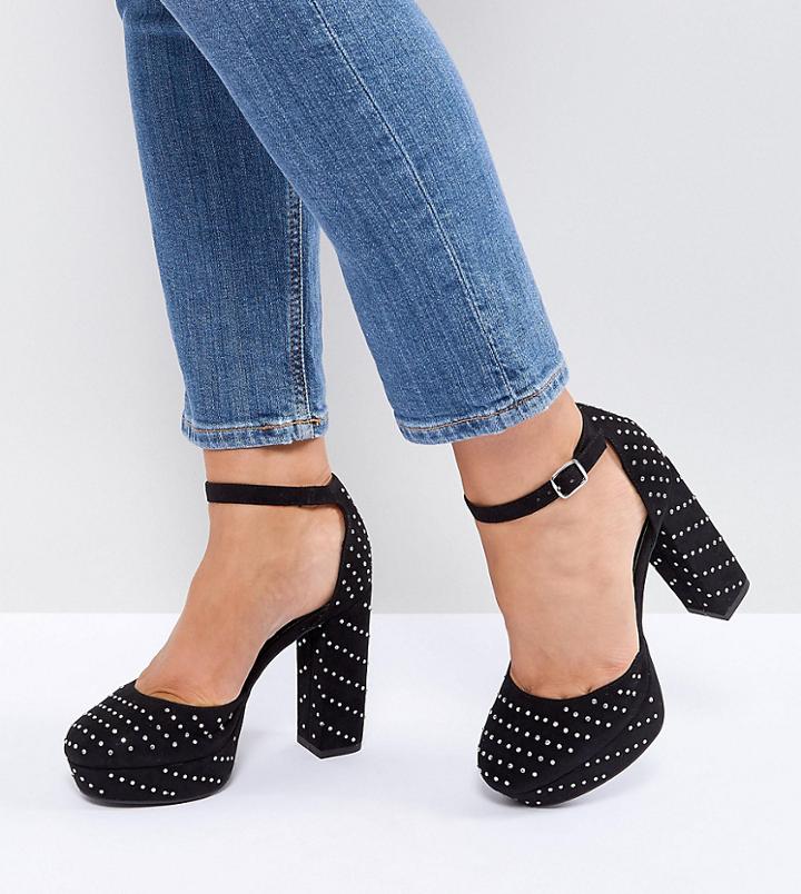 New Look Wide Fit Gem Studded Platform Court - Black
