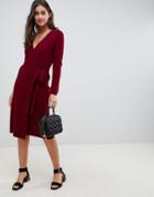 Asos Design Knitted Midi Dress In Rib With Wrap - Red