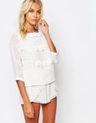 Fashion Union Frill Front Blouse - White