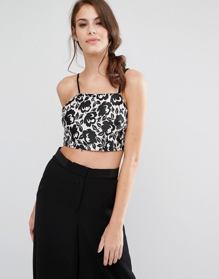 Pixie & Diamond High Neck Tropical Print Crop Top - Pink