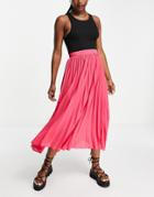 Asos Design Pleated Midi Skirt In Pink
