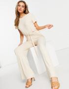 Pretty Lavish Claudia Tie Waist Jumpsuit In Cream-white