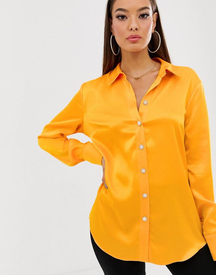 River Island Satin Shirt In Orange