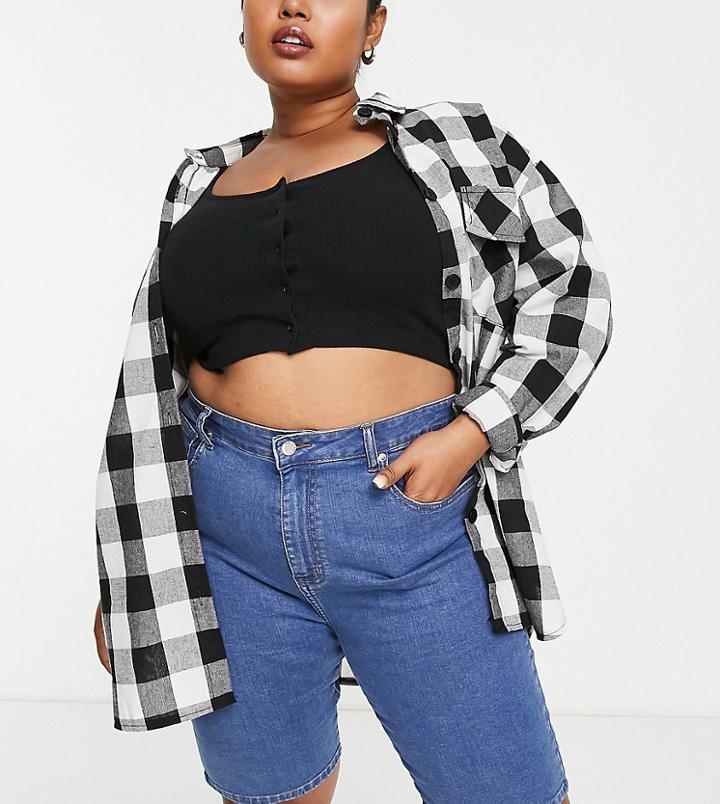 Dtt Plus Skinny Denim Shorts In Mid Wash Blue