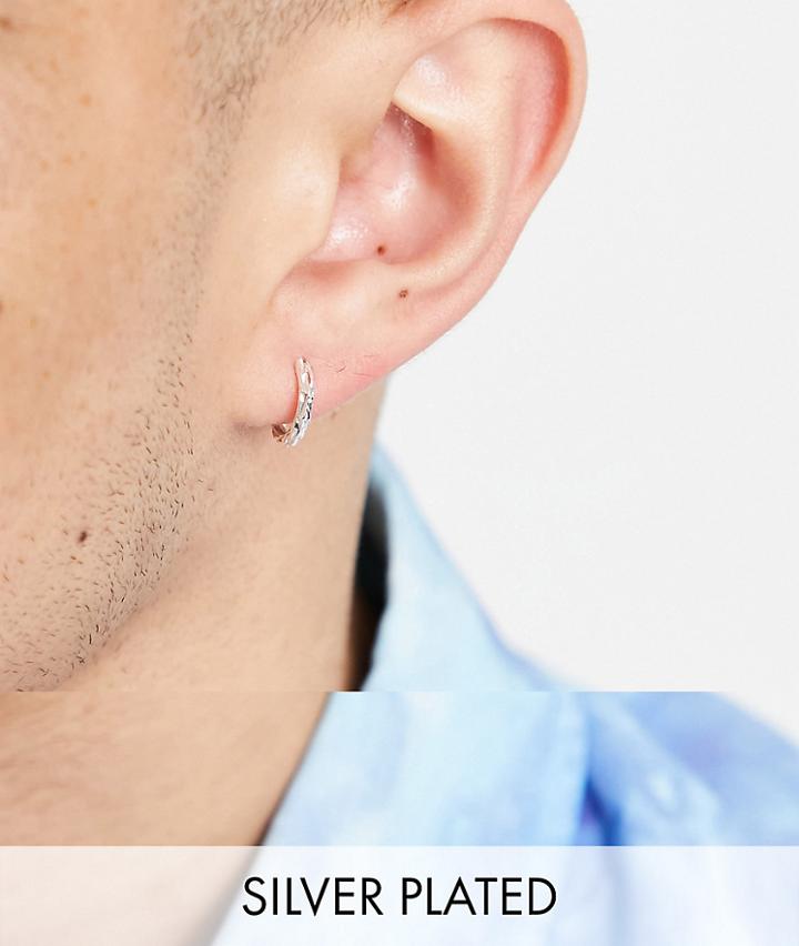 Asos Design Hoop Earring With Texture In Real Silver Plate