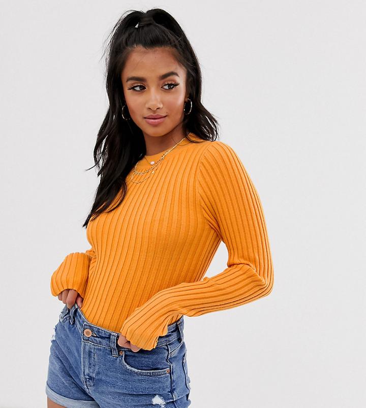 Asos Design Petite Crew Neck Sweater In Skinny Rib-yellow
