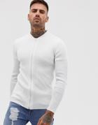 Asos Design Ribbed Bomber In White