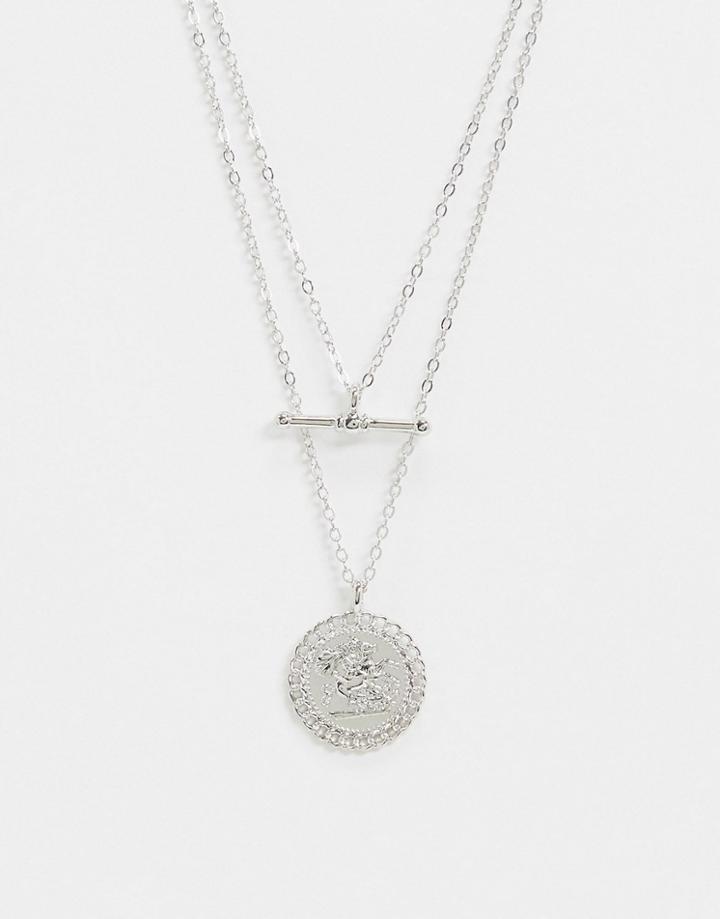 Topshop Multi Row Necklace With T Bar And Coin In Silver