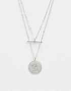 Topshop Multi Row Necklace With T Bar And Coin In Silver