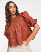 Mango Shirred Blouse In Terracotta-orange