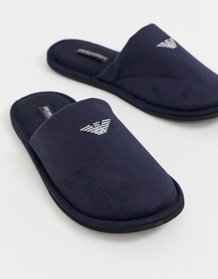 Emporio Armani Logo Slippers In Navy - Navy